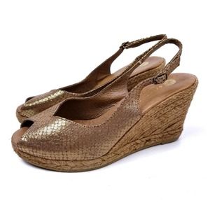 Eric Michael Gold Wedge  Heel Slingback Espadrille Sandals Size 38